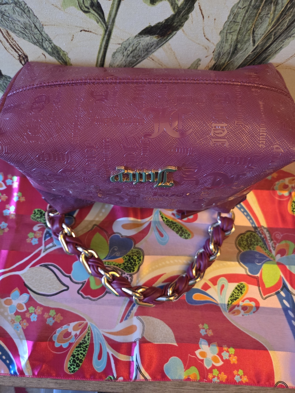 Juicy Couture Pink Fuchsia Gold Tone Chunky Braided Metal Handle Shoulder Bag - Picture 8 of 16
